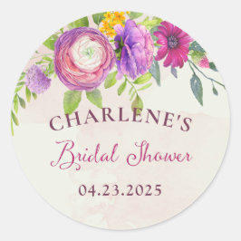 Pegatina Redonda Morberry y Ivory Dream Bridal Shower