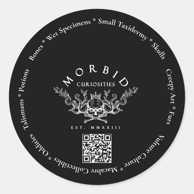 Pegatina Redonda Morbid Curiosidades Huesos Vulnercultura Taxidermy (Anverso)