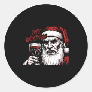 Pegatina Redonda Morder Navidad Vamre Santa Claus Vintage Cómic
