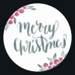 Pegatina Redonda Morerry Christmas Watercolor Wreath<br><div class="desc">Pegatina para coordinar con tarjeta Wreath de color de agua navideña</div>