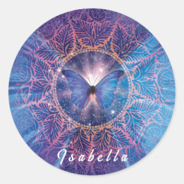 Pegatina Redonda Morfo mariposa / Galaxia Mandala