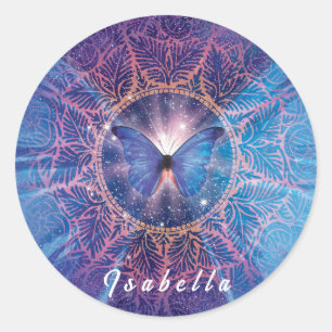 Pegatina Redonda Morfo mariposa / Galaxia Mandala