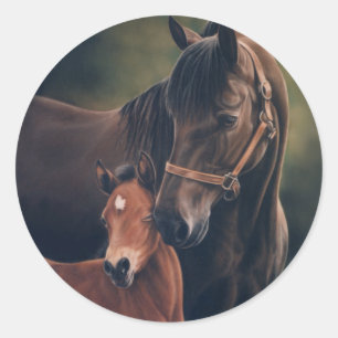 Pegatina Redonda Morgan Mare y Foal