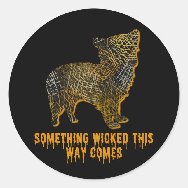 Pegatina Redonda Morkie Designer Dog Silhouette Fun Halloween (Anverso)