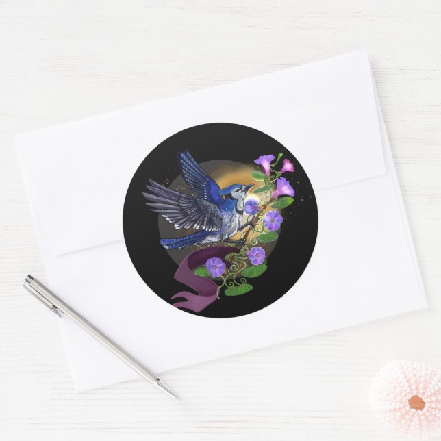 Pegatina Redonda Morning Glory BlueJay (Sobre)