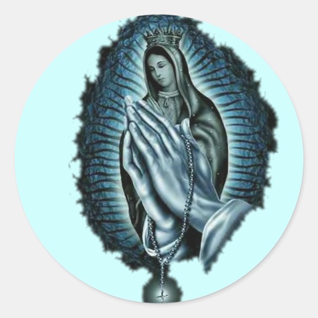 Pegatina Redonda Morple Prayer bendice Virgin Mary (Anverso)