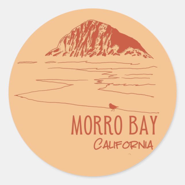 Pegatina Redonda Morro Bay California Roca Morro (Anverso)