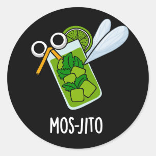 Pegatina Redonda Mos-jito Funny Mojito Bebe Pun Dark BG