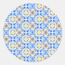 Pegatina Redonda Mosaico azul italiano