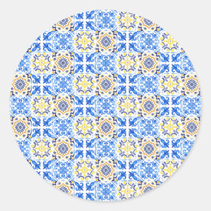 Pegatina Redonda Mosaico azul italiano