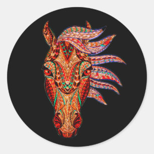 Pegatina Redonda Mosaico de joyas de caballo colorido cowgirl eques