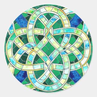 Pegatina Redonda Mosaico de piedra de nudo celta verde