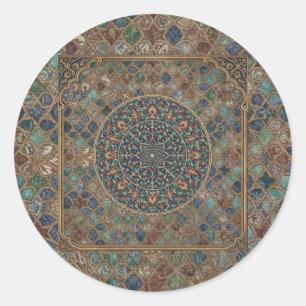 Pegatina Redonda Mosaico Floral y Mandala Geométrico Islámico Vinta