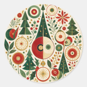 Pegatina Redonda Mosaico Navideño de Mitad de Siglo