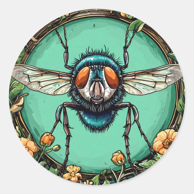 Pegatina Redonda Mosca de dibujos animados (Anverso)