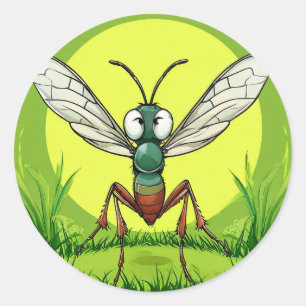 Pegatina Redonda 🦟 Mosquito de Dibujos Animados Lindo Insecto Dive