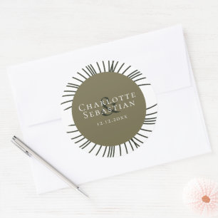 Pegatina Redonda Moss Green Botanical Fan Elegant Wedding
