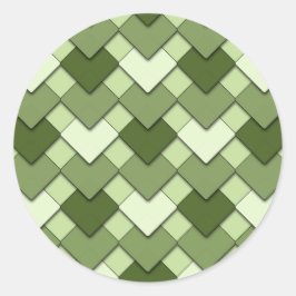 Pegatina Redonda Moss Green Square y Diamond Harlequin Pattern