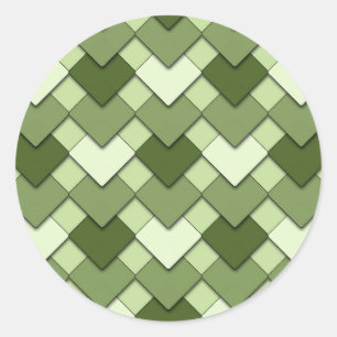 Pegatina Redonda Moss Green Square y Diamond Harlequin Pattern