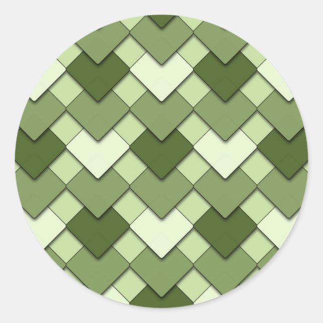 Pegatina Redonda Moss Green Square y Diamond Harlequin Pattern (Anverso)
