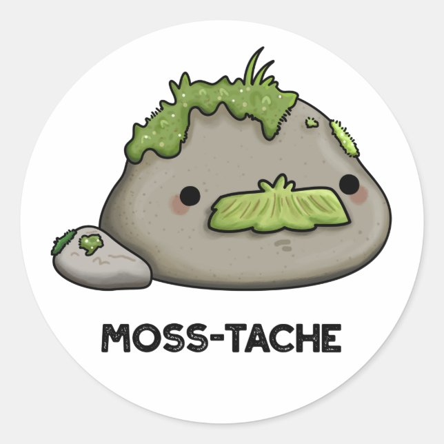 Pegatina Redonda Moss-tache Funny Mustache Pun (Anverso)