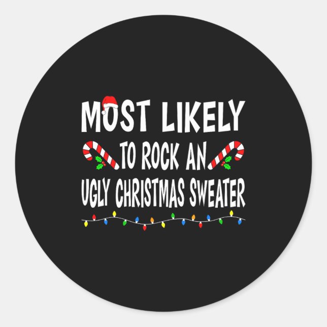 Pegatina Redonda Most Likely To Christmas Xmas Pajamas Funny Matchi (Anverso)