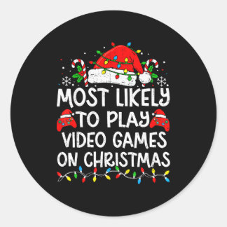 Pegatina Redonda Most Likely To Play Video Games On Christmas Match