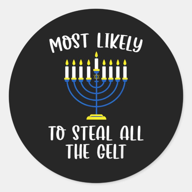 Pegatina Redonda Most Likely To Steal All The Gelt Hanukkah Group M (Anverso)