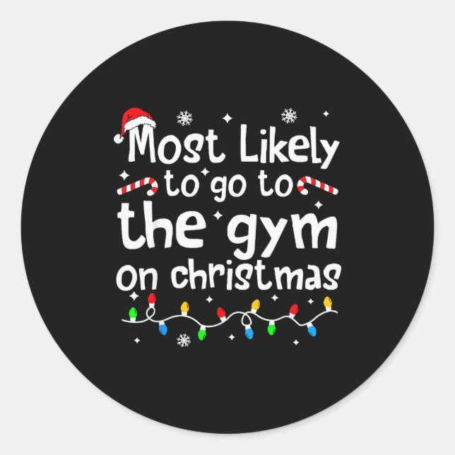 Pegatina Redonda Most Likely To The Gym On Christmas Workout Matchi (Anverso)