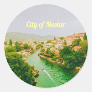 Pegatina Redonda Mostar ciudad - Bosnia y Herzegovina