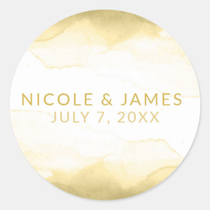 Pegatina Redonda Mostaza Dijon Dorada Acuarela Moderno Chic Boda