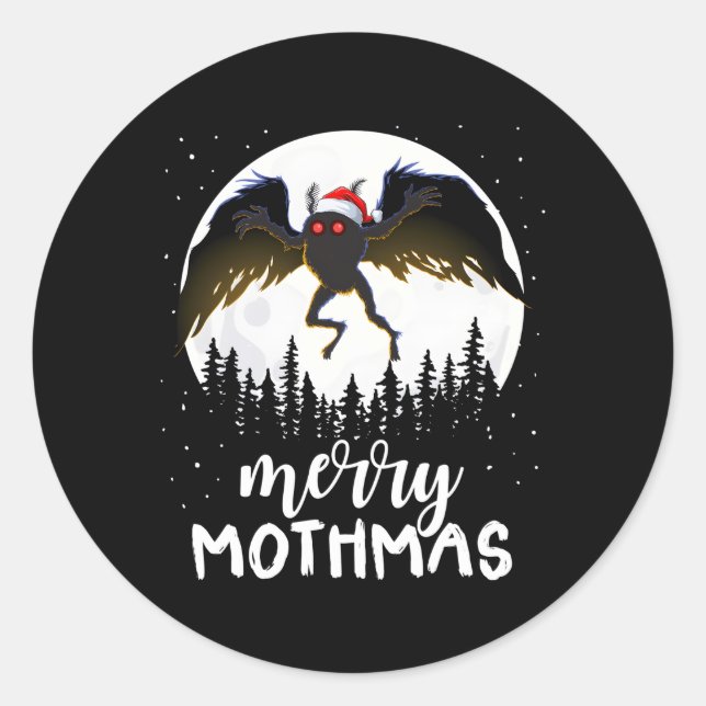 Pegatina Redonda Moth Merry Mothmas Creepe Folklore Criptid (Anverso)
