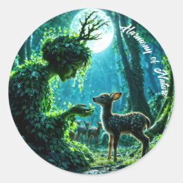 Pegatina Redonda Mother nature's gentle touch on a spotted fawn