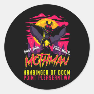 Pegatina Redonda Mothman Fun Cryptiinger Part Man Part Moth
