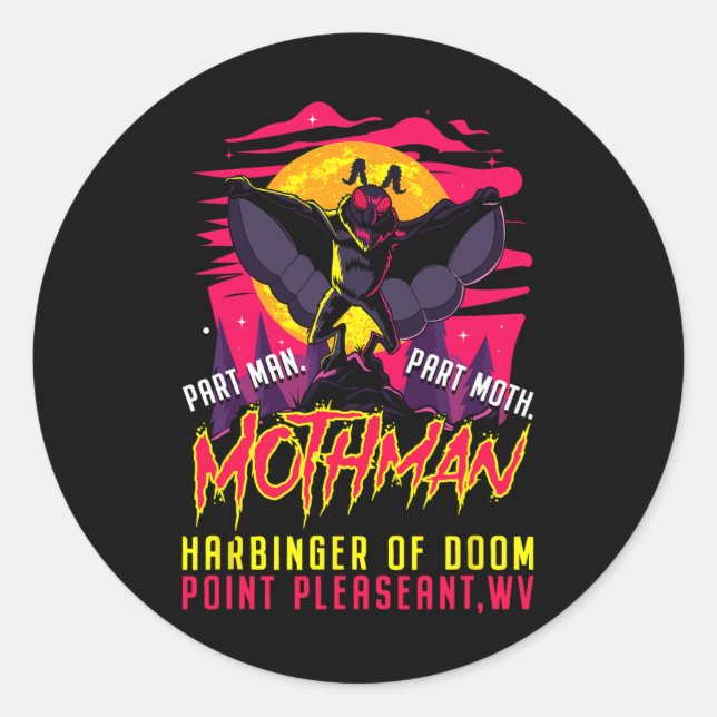 Pegatina Redonda Mothman Fun Cryptiinger Part Man Part Moth (Anverso)