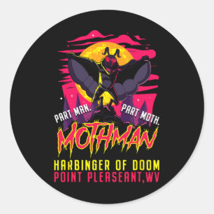 Pegatina Redonda Mothman Fun Cryptiinger Part Man Part Moth