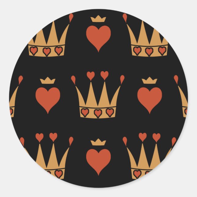 Pegatina Redonda Motif Corazones y Crowns (Anverso)