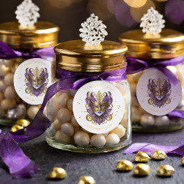 Pegatina Redonda Motif de mascarada Quinceanera Purple Gold ID1031