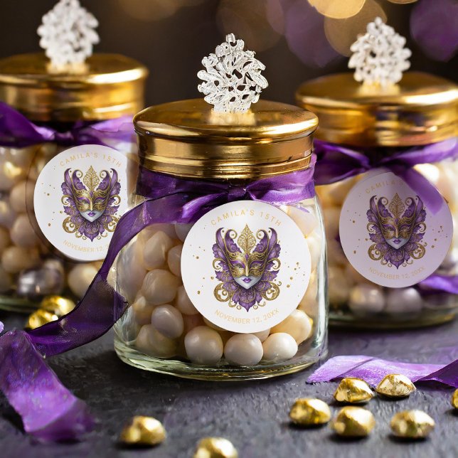 Pegatina Redonda Motif de mascarada Quinceanera Purple Gold ID1031 (Subido por el creador)