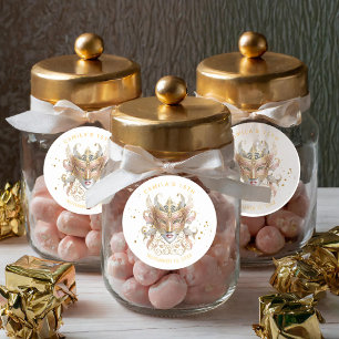 Pegatina Redonda Motif de mascarada Quinceanera Rosa Gold ID1031
