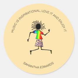 Pegatina Redonda Motivación, arte africano asombroso bailarín feliz