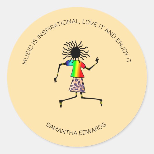 Pegatina Redonda Motivación, arte africano asombroso bailarín feliz (Anverso)