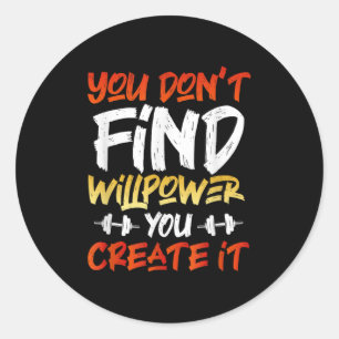 Pegatina Redonda Motivación de Workout Willpower cita Dumbbell Grap
