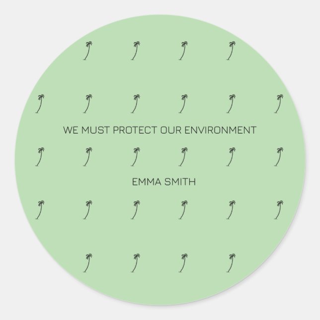 Pegatina Redonda Motivacional, árboles de coco de silueta (Anverso)