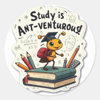 Pegatina Redonda Motivacional de hormiga 'Ant-venturous' Pun