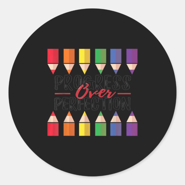 Pegatina Redonda Motivational Progress Over Perfection Back To Scho (Anverso)
