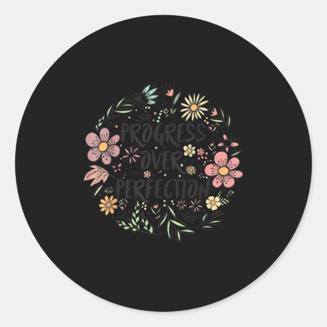 Pegatina Redonda Motivational Progress Over Perfection Back To Scho (Anverso)