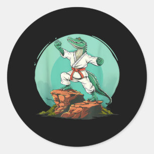 Pegatina Redonda Motivo de Cocodrilo de Karate Taekwondo Jiu-Jitsu