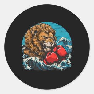 Pegatina Redonda Motivo de retrato de león boxeador Fauna Kickboxin