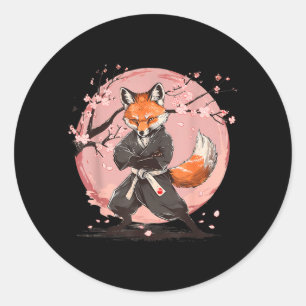 Pegatina Redonda Motivo de zorro de karate Taekwondo Jiu-Jitsu Mma